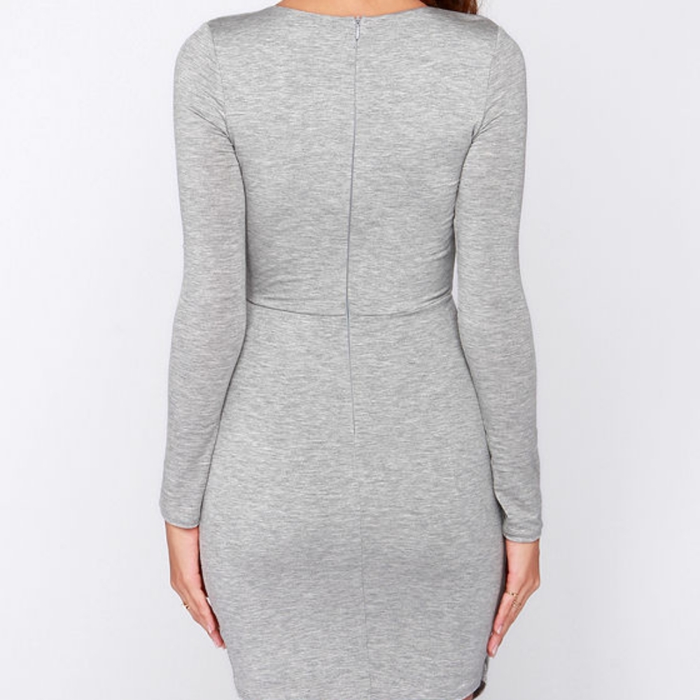 NWOT - Lulu's - LULUS Exclusive Wrap Party Heather Grey Long Sleeve Dress - XS - Picture 4 of 6